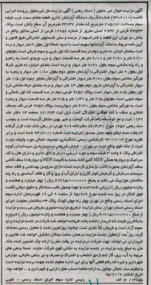 مزایده,مزایده ششدانگ اپارتمان اداری قطعه هفتم