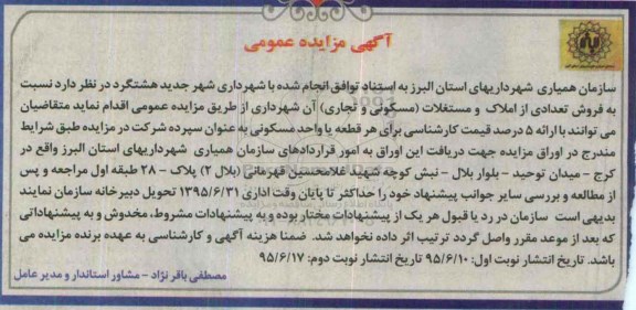 مزایده,مزایده فروش تعدادی از املاک و مستغلات مسکونی تجاری