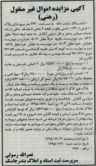مزایده,مزایده ششدانگ یکباب خانه 2420مترمربع رهنی
