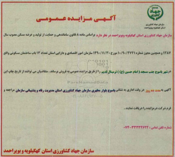 مزایده,مزایده تعداد 13 باب ساختمان مسکونی