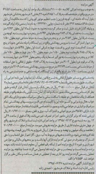 مزایده,مزایده ششدانگ اپارتمان 61.51 متر طبقه همکف