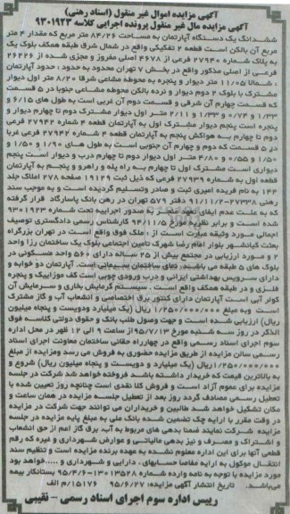 مزایده,مزایده ششدانگ اپارتمان 84.26مترمربع