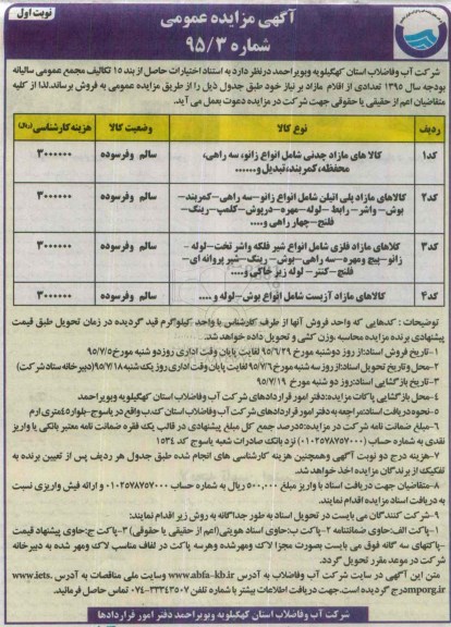 آگهی مزایده عمومی , مزایده فروش تعدادی ا تعدادی از اقلام مازاد بر نیاز نوبت اول