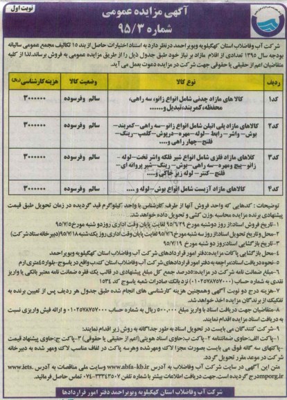 آگهی مزایده عمومی , مزایده فروش تعدادی ا تعدادی از اقلام مازاد بر نیاز نوبت اول 