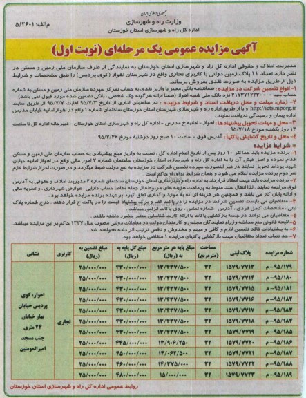 مزایده,مزایده فروش تعداد 11 پلاک زمین دولتی کاربری تجاری