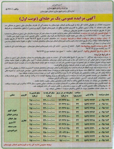 مزایده,مزایده فروش تعداد 11 پلاک زمین دولتی کاربری تجاری 