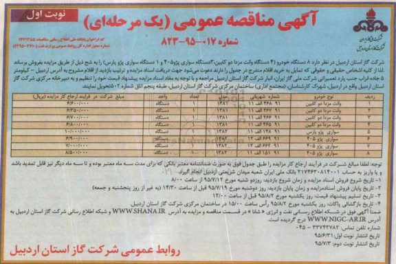 آگهی مزایده عمومی , فروش 8 دستگاه خودرو