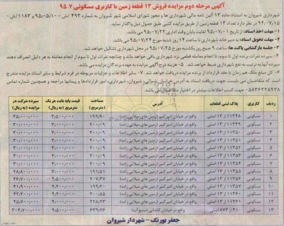 مزایده,مزایده فروش سیزده قطعه زمین مسکونی نوبت دوم