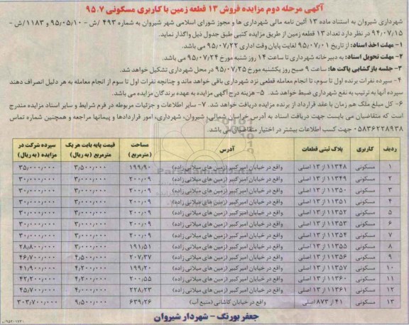 مزایده,مزایده فروش سیزده قطعه زمین مسکونی نوبت دوم 