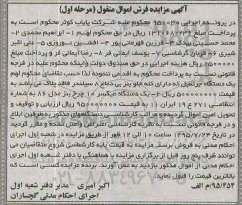 مزایده, مزایده یک دستگاه جرثقیل ....