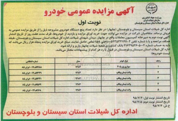 مزایده تعداد 5 دستگاه خودرو 