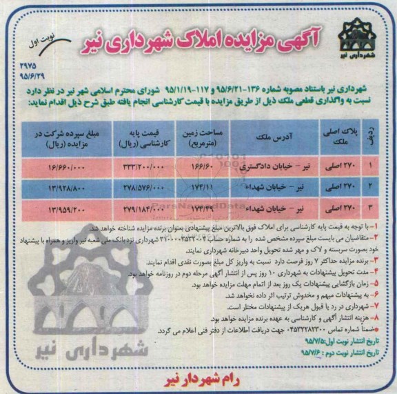 مزایده,مزایده واگذاری قطعی ملک به تعداد سه قطعه