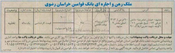 مزایده , مزایده ملک رهن و اجاره ای