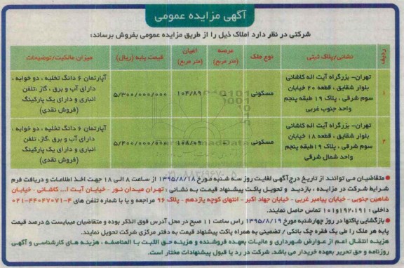 مزایده,مزایده دو قطعه ملک مسکونی دو خوابه