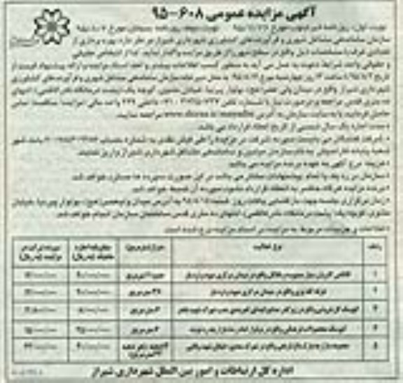 آگهی مزایده عمومی, مزایده بهره برداری از تعدادی غرف