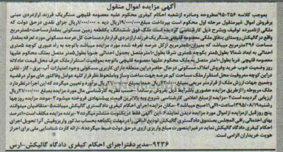 مزایده,مزایده ششدانگ زمین مسکونی مساحت50 متر