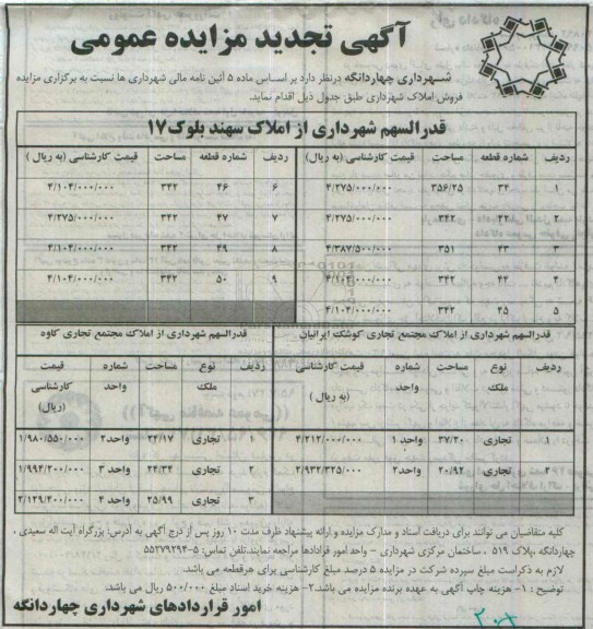 مزایده,مزایده فروش املاک شهرداری تجدید