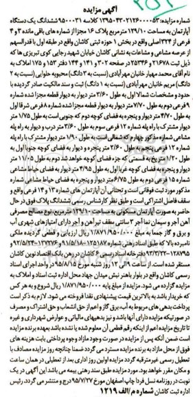 مزایده,مزایده ششدانگ اپارتمان 129.10متر بخش یک