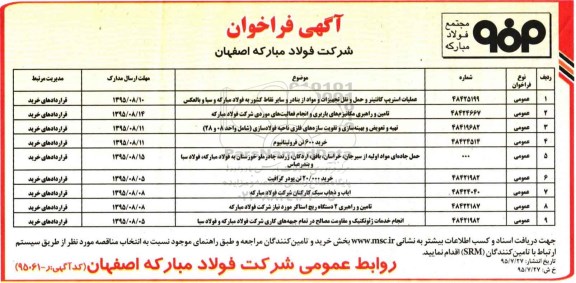 آگهی فراخوان , فراخوان تامین و راهبری مکانیزم های باربری