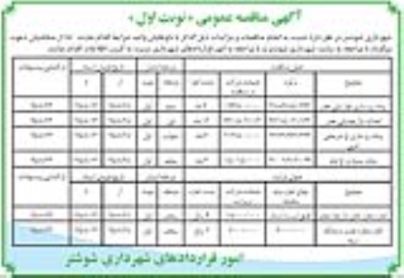 آگهی مناقصه عمومی, مناقصه پیاده روسازی بلوار ولی عصر و ...