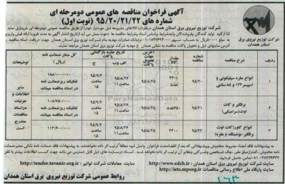 آگهی فراخوان مناقصه های عمومی, مناقصه خرید انواع مقره سیلیکونی و ...