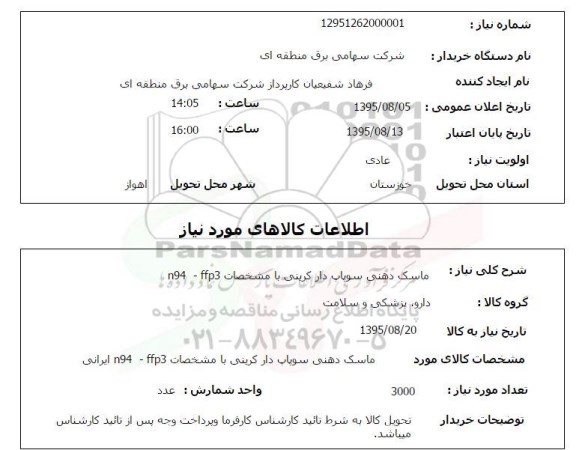 استعلام, استعلام ماسک دهنی سوپاپ دار کربنی 