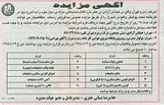 آگهی مزایده , مزایده فروش نایلون ، بطر و ...
