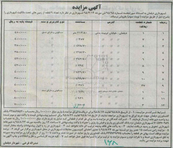 مزایده,مزایده تعداد نه قطعه از زمینهای تحت مالکیت شهرداری نوبت سوم