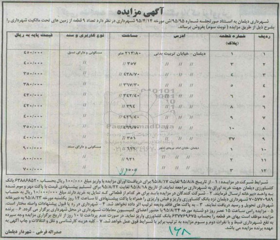 مزایده,مزایده تعداد نه قطعه از زمینهای تحت مالکیت شهرداری نوبت سوم 