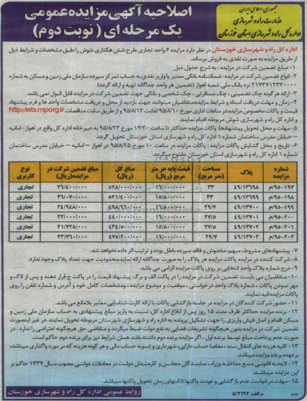 مزایده,مزایده فروش شش واحد تجاری- نوبت دوم