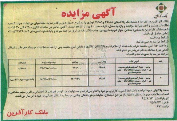 مزایده,مزایده ششدانگ پلاکهای 29/88 و 29/89 نوشهر