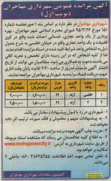 آگهی مزایده عمومی,مزایده بهره برداری از یک واحد تجاری، خدماتی