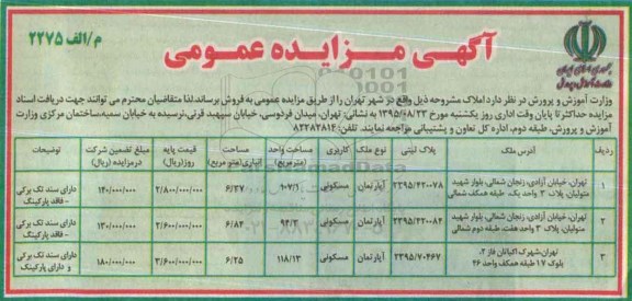 مزایده,مزایده سه دستگاه آپارتمان مسکونی