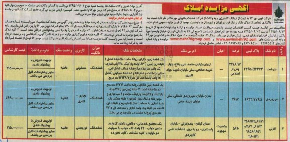 مزایده,مزایده تعدادی از املاک واقع در تهران و گیلان