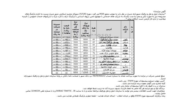 مزایده , مزایده اجاره پارکینگ