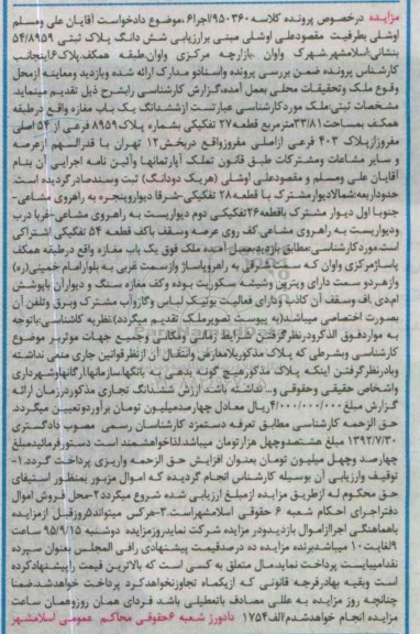 مزایده,مزایده ششدانگ پلاک ثبتی مغازه مساحت 33.81متر