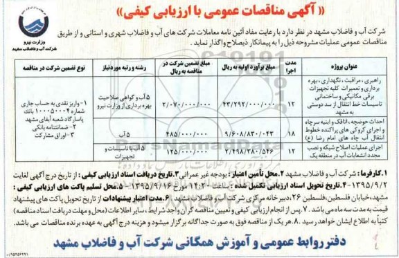 آگهی مناقصات عمومی با ارزیابی کیفی , مناقصه راهبری, مراقبت , نگهداری , بهره برداری و تعمیرات ....