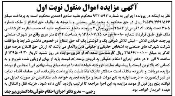 مزایده,مزایده حق انتفاع از ملک بخش دو بیرجند نوبت اول