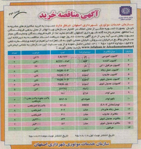 آگهی مناقصه خرید, مناقصه خرید کامیون کمپرسی و ... -نوبت دوم