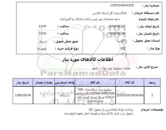 استعلام, استعلام سوئیچ دیتا شبکه مدل WS-C3750G-24TS-STU
