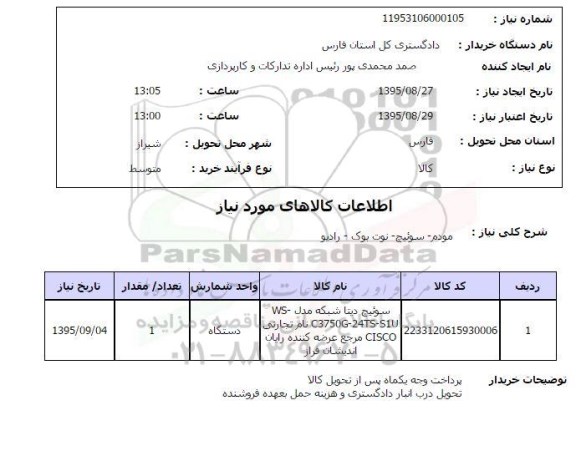 استعلام, استعلام سوئیچ دیتا شبکه مدل WS-C3750G-24TS-STU 