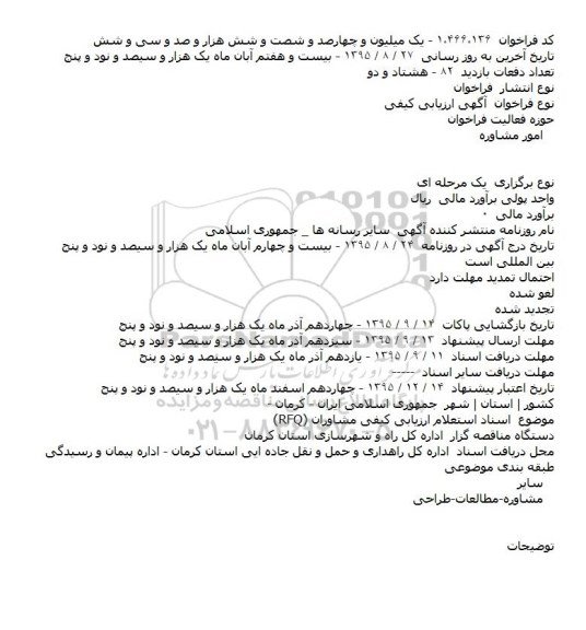 ارزیابی کیفی , استعلام ارزیابی کیفی مشاوران (RFQ)
