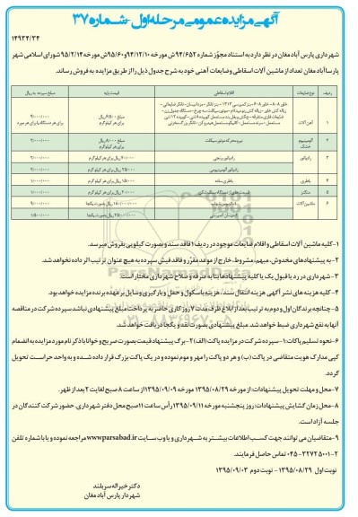 مزایده تعداد از ماشین آلان اسقاطی و ضایعات آهنی