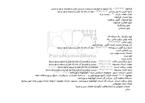 مناقصه خدمات قرائت کنتور ، توزیع قبض و ... در ناحیه دهدشت ...