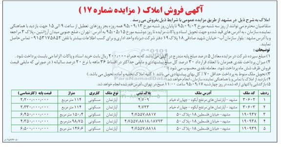 مزایده,مزایده فروش املاک در مشهد