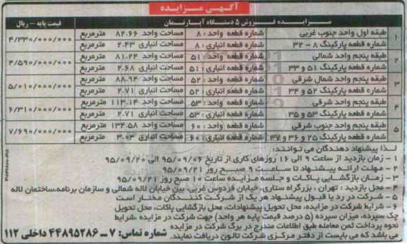 مزایده,مزایده فروش 5 دستگاه آپارتمان