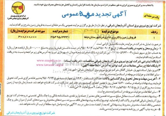 مزایده,مزایده فروش زمین کاربری اداری