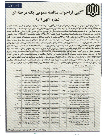 فراخوان مناقصه استاندارد سازی مدارس سیروان ...