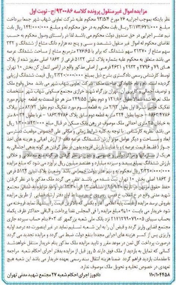 مزایده,مزایده پلاک ثبتی 5132 فرعی از 1863 اصلی بخش ده نوبت اول