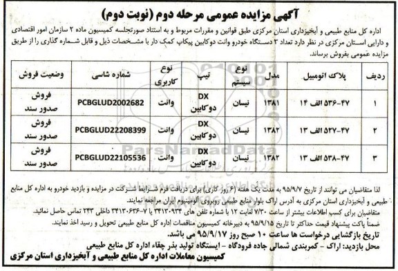 مزایده ، مزایده تعداد 3 دستگاه خودرو وانت دو کابین پیکاپ نوبت دوم